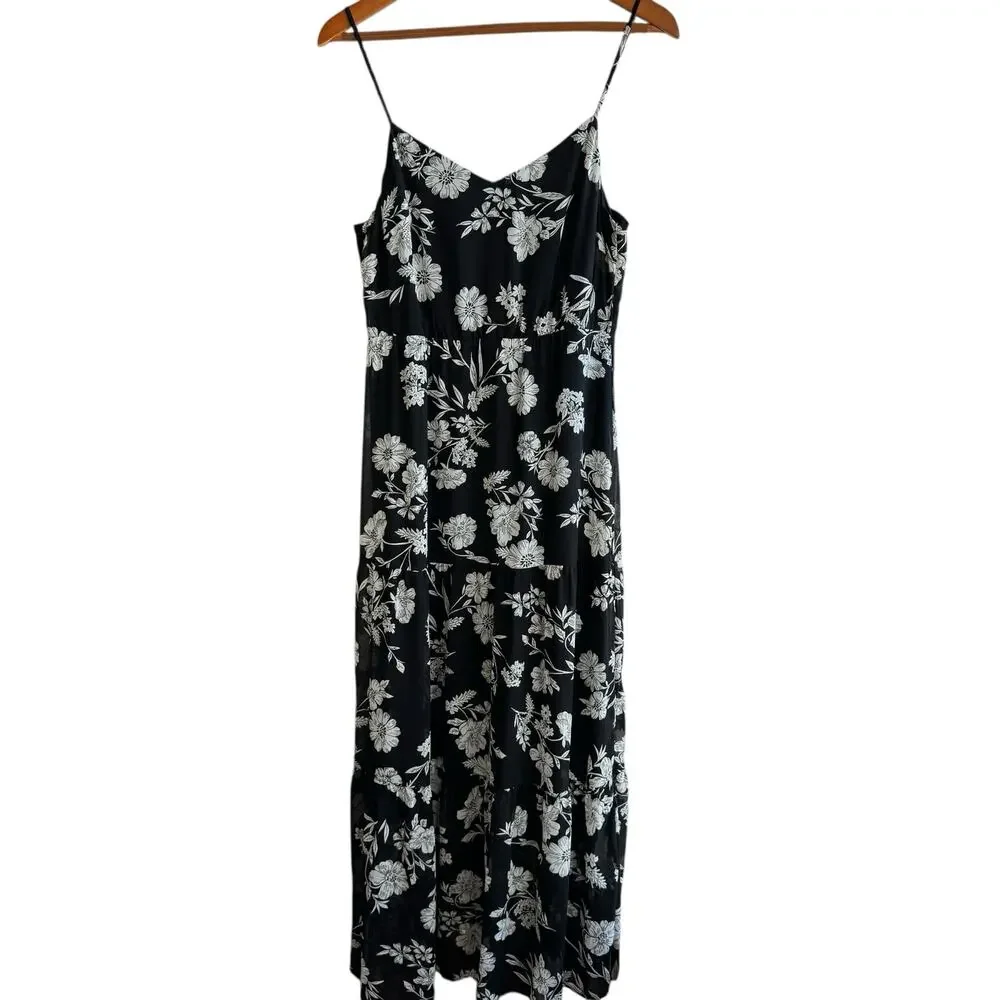J. CREW MERCANTILE Dress Womens 6 Black White Floral Tiered Maxi Resort Wear - Picture 14 of 14